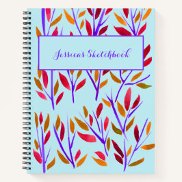 Light Blue Floral Personalisiert Sketchbook Notizblock
