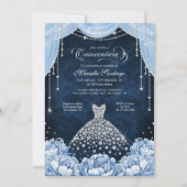 Light Blue Floral Princess Quinceanera Invitation Einladung (Vorderseite)