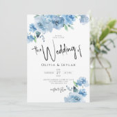 Light Blue Floral QR Code UAWG alle in einer Hochz Einladung (Stehend Vorderseite)