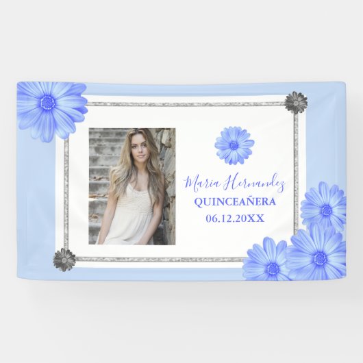 Light Blue Floral Quinceanera Banner (Horizontal)