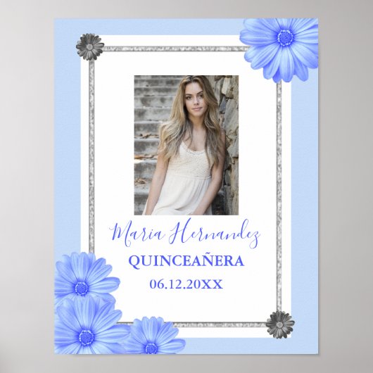Light Blue Floral Quinceanera Poster (Vorne)