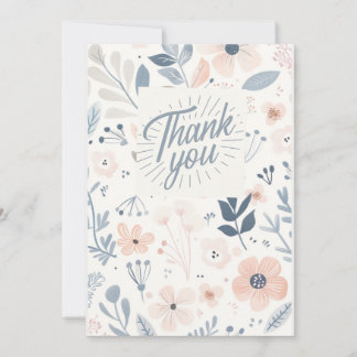 Light Blue Floral Thank you card - note card  Feiertagskarte