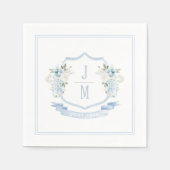 Light Blue Floral Wappen French Wedding Monogram Serviette (Vorderseite)