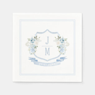 Light Blue Floral Wappen French Wedding Monogram Serviette