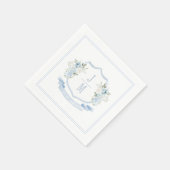 Light Blue Floral Wappen French Wedding Monogram Serviette (Ecke)