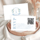 Light Blue Floral Wappen Wedding RSVP QR-Codekarte Begleitkarte