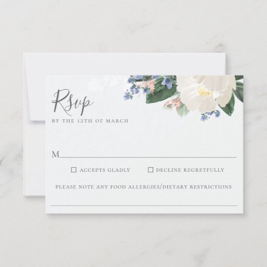 Light Blue Floral Wedding Food Allergie UAWG RSVP Karte (Vorderseite)