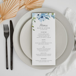 light blue floral wedding menu programm