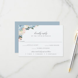 Light Blue Floral Wedding RSVP Meal Choice Card Karte