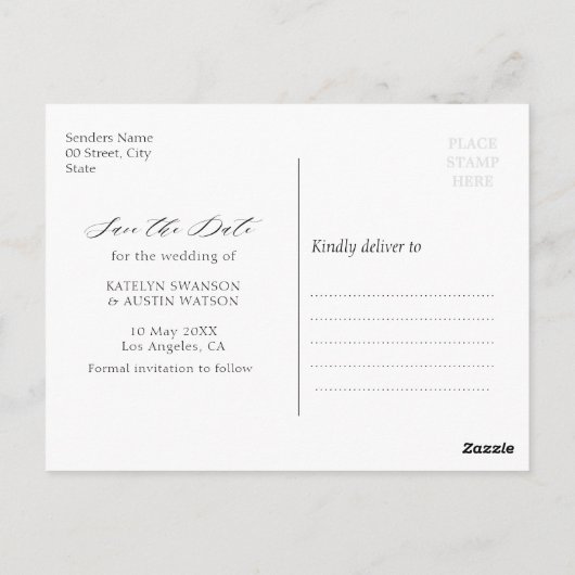 light blue floral wedding save the date postcard postkarte (Rückseite)