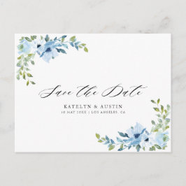 light blue floral wedding save the date postcard postkarte