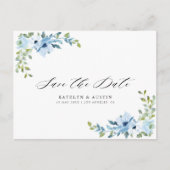 light blue floral wedding save the date postcard postkarte (Vorderseite)