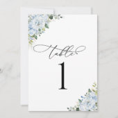 Light Blue Floral Wedding Table Number Card (Vorderseite)