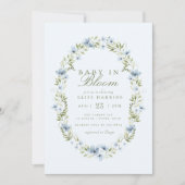 Light Blue Floral Wreath Baby in Bloom Baby Dusche Einladung (Vorderseite)