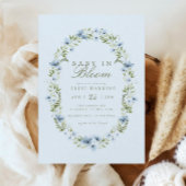 Light Blue Floral Wreath Baby in Bloom Baby Dusche Einladung