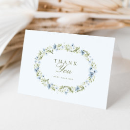 Light Blue Floral Wreath Baby Shower Thank You Dankeskarte