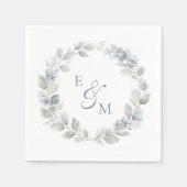 Light Blue Floral Wreath Wedding Napkin Serviette (Vorderseite)