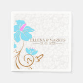 Light Blue Flower And White Damasks Paper Napkins Serviette (Vorderseite)