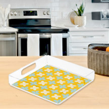 Light Blue Flower Pattern Acrylic Tray