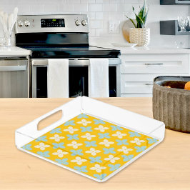 Light Blue Flower Pattern Acrylic Tray Acryl Tablett