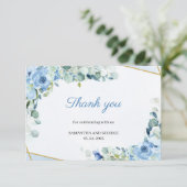 Light Blue Flowers Imitate Gold Geometric Wedding Dankeskarte (Stehend Vorderseite)