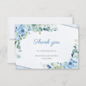 Light Blue Flowers Imitate Silver Geometric Weddin Dankeskarte (Vorderseite)