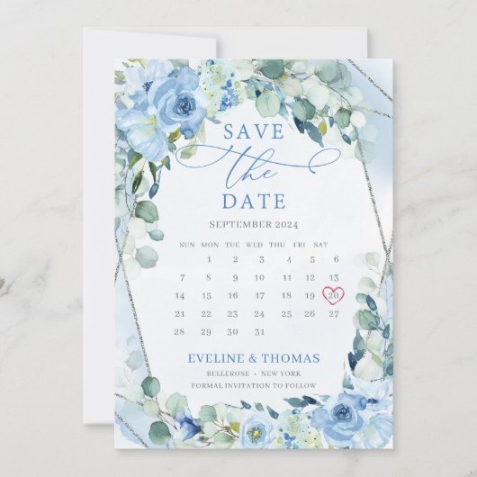 Light Blue Flowers Save The Date (Vorderseite)