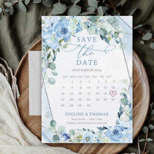 Light Blue Flowers Save The Date