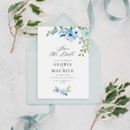 light blue flowers wedding save the date