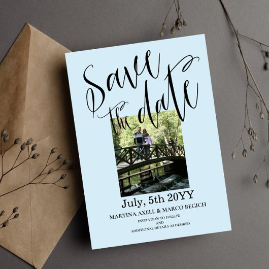 Light Blue Foto Save the Date Einladung