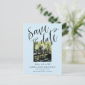 Light Blue Foto Save the Date Postkarte (Stehend Vorderseite)