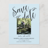 Light Blue Foto Save the Date Postkarte (Vorderseite)