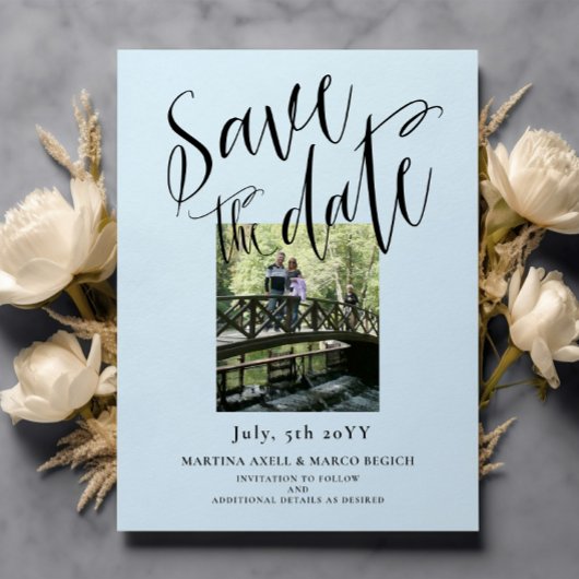 Light Blue Foto Save the Date Postkarte