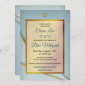 Light Blue Frame Star Juden Bar Mitzvah Einladung (Vorne/Hinten)