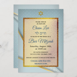 Light Blue Frame Star Juden Bar Mitzvah Einladung