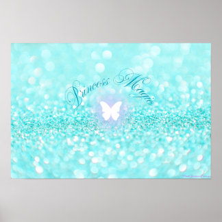 Light Blue Funkelnd Glitzer Butterfly Princess Poster