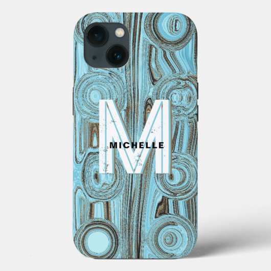 Light Blue Funky Retro Gold Glitzer Monogram Niedl Case-Mate iPhone Hülle (Rückseite)