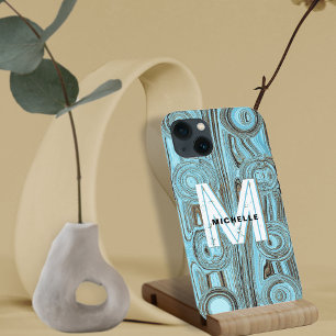 Light Blue Funky Retro Gold Glitzer Monogram Niedl Case-Mate iPhone Hülle