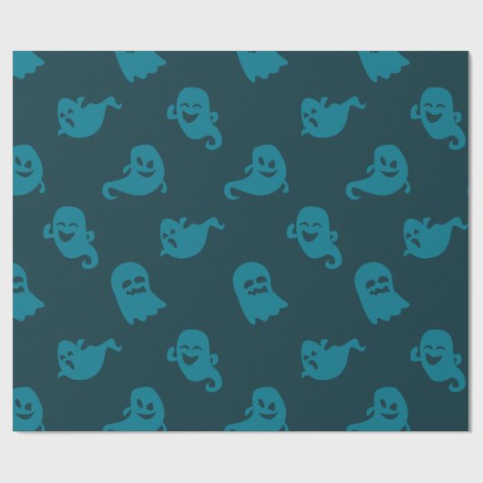 Light Blue Ghosts Dark Blue Halloween Geschenkpapier (Flach)