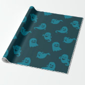 Light Blue Ghosts Dark Blue Halloween Geschenkpapier (Ungerollt)