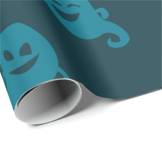 Light Blue Ghosts Dark Blue Halloween Geschenkpapier (Rolleneckpunkt)