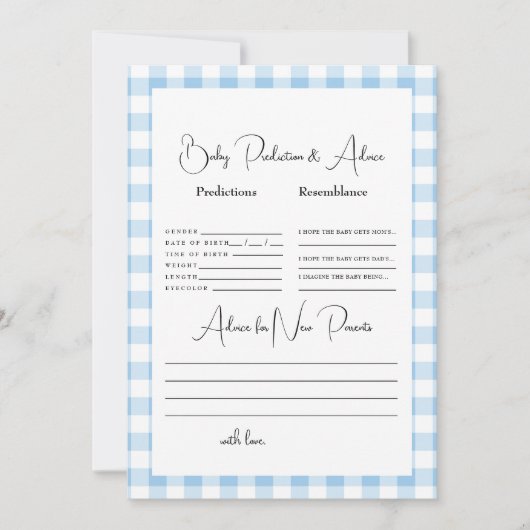 Light Blue Gingham Baby Vorhersagen Einladung (Vorderseite)