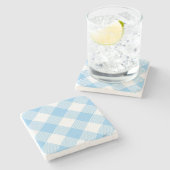 Light Blue Gingham Checked Square Untersetzer (Seitenansicht)