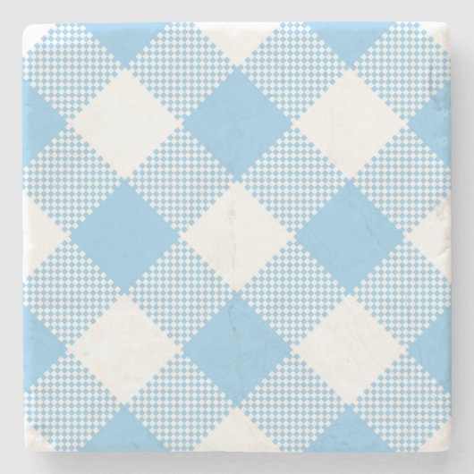 Light Blue Gingham Checked Square Untersetzer (Vorderseite)