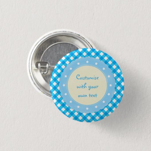 Light Blue Gingham Extravaganter benutzerdefiniert Button (Vorne & Hinten)