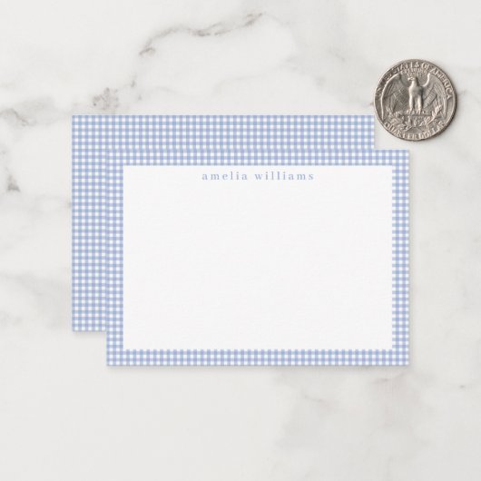 Light Blue Gingham Kariert Mitteilungskarte (Vorderseite/Rückseite Beispiel)