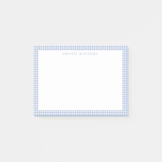 Light Blue Gingham Kariert Post-it Klebezettel (Vorderseite)