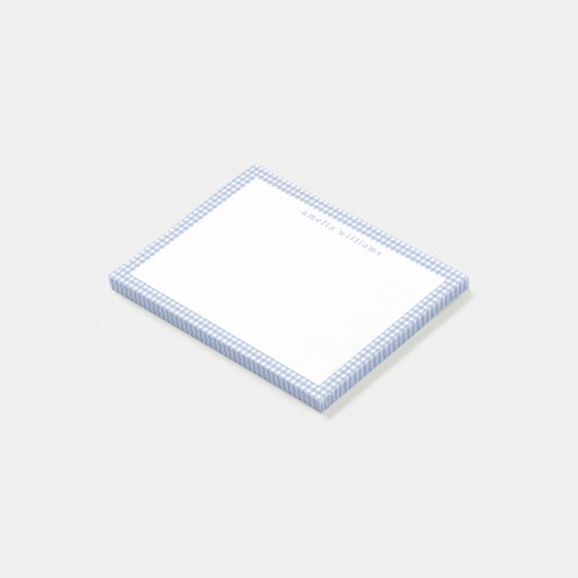 Light Blue Gingham Kariert Post-it Klebezettel (angewinkelt)