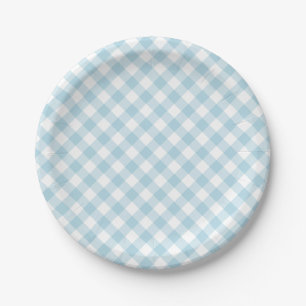 Light Blue Gingham Kariertes Muster Pappteller