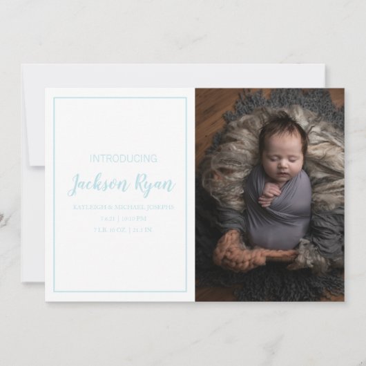 Light Blue Gingham Karo Pattern Foto Birth Ankündigung (Vorderseite)